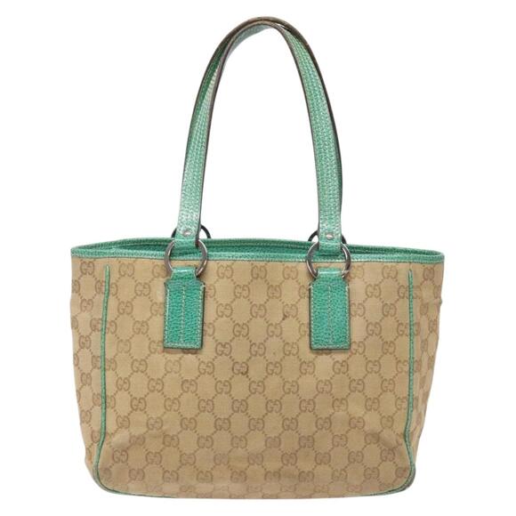 GUCCI GG Canvas Hand Bag Beige Green - Picture 3 of 12